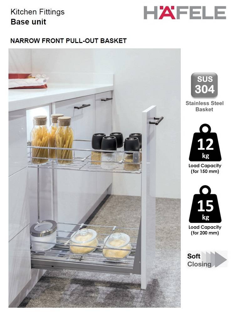 HAFELE SUS 304 NARROW FRONT PULLOUT BASKET