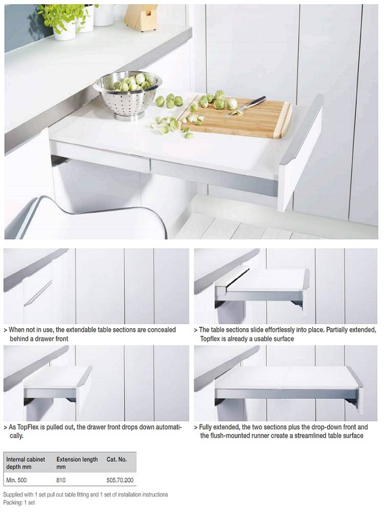 HAFELE TOPFLEX PULL OUT TABLE FITTING WITHOUT WORKTOP