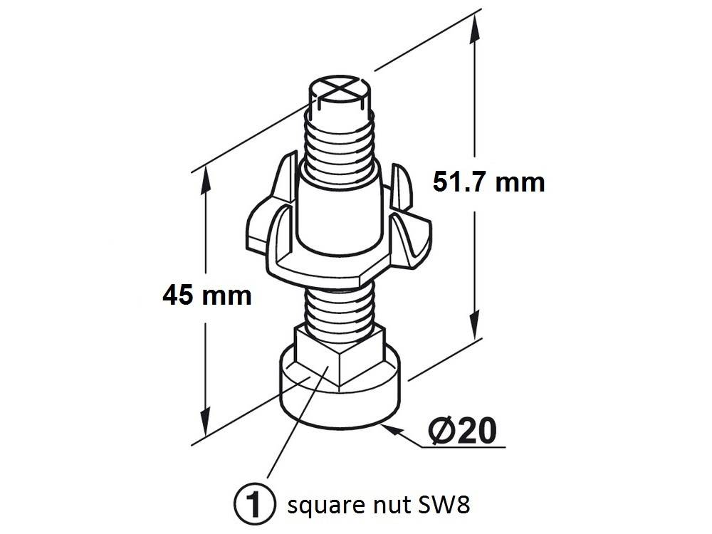 HAFELE M8 x 45MM ADJUSTABLE SCREW WITH TNUT LOAD CAPACITY 300KG / ADJUSTABLE SCREW LEG